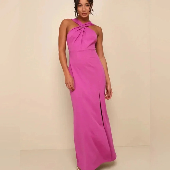 Lulu's Glorious Perfection Magenta Purple Cross-Front Column Maxi Dress L Party - Picture 2 of 11